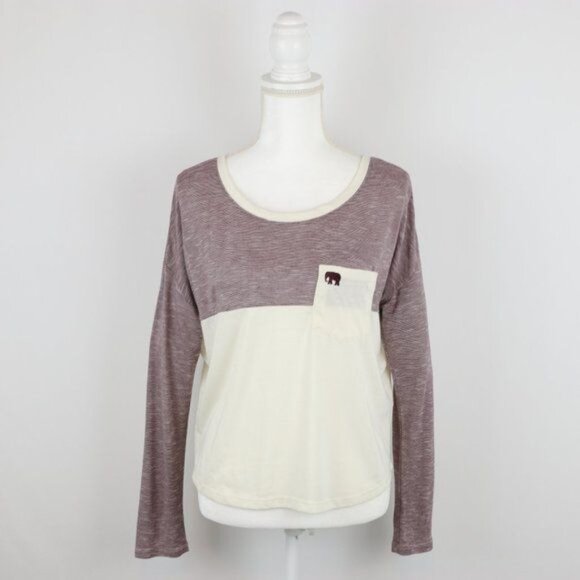 Empyre Women's Small Purple Cream Scoop Neck Long Sleeve Knit Pocket Tee - Picture 1 of 8